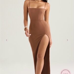 House of CB Brown Strapless Dress-Jaida